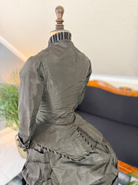 Antique Victorian Bustle Day Dress – American Satin Ensemble circa 1880