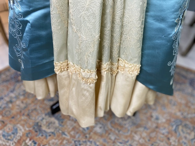 Chantilly & Sky Blue Satin Evening Dress, ca. 1914