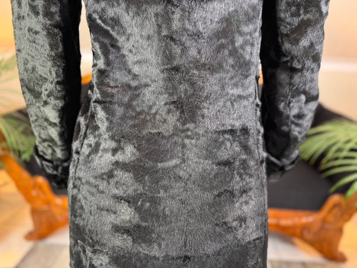Edwardian ca. 1904 Long Black Faux Beaver‑Fur Coat – Victor Tailoring Co., Chicago