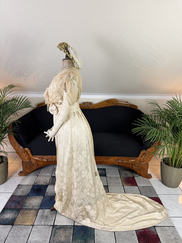 edwardian lace wedding dress Edwardian Style Silk Chiffon Wedding Dress, UK Size 8, Corded Lace