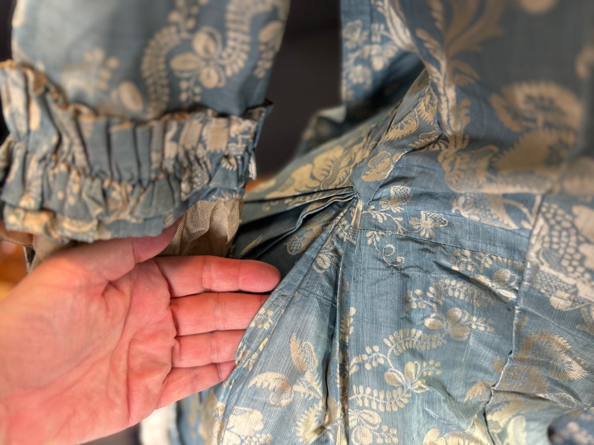 Robe à la Française in blue and cream silk damask – Authentic Eighteenth‑Century Gown, ca. 1770