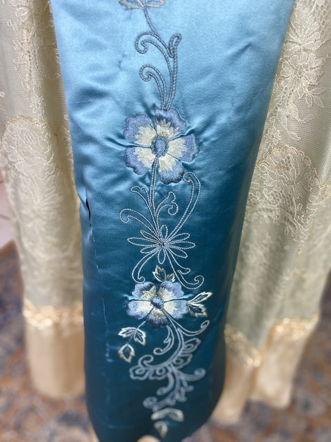 Chantilly & Sky Blue Satin Evening Dress, ca. 1914