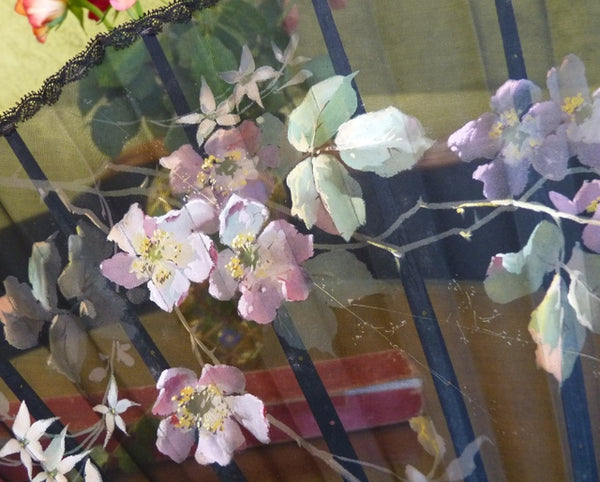 Folding Fan, painted purple and pink flowers, ca. 1895