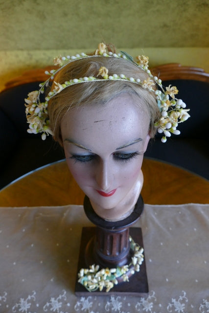 Antique Wax Headpiece and Wax Pin, ca. 1910