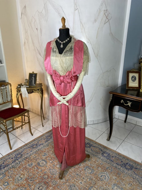 Pink Satin Titanic Era Evening Dress, ca. 1912 ANTIQUE GOWN Pink Satin Titanic Era Evening Dress, ca. 1912 ANTIQUE GOWN