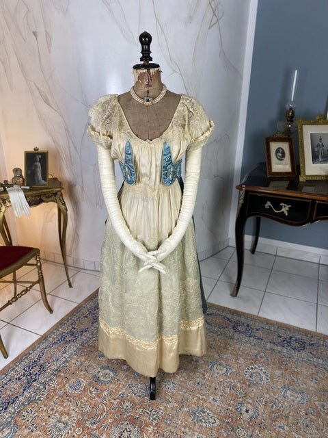 Chantilly & Sky Blue Satin Evening Dress, ca. 1914