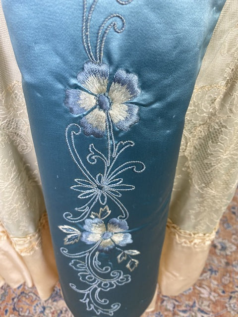 Chantilly & Sky Blue Satin Evening Dress, ca. 1914
