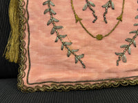 Regency Metalwork Reticule, ca. 1810 – Pink Moiré Grosgrain Bag with Silver & Gold Embroidery