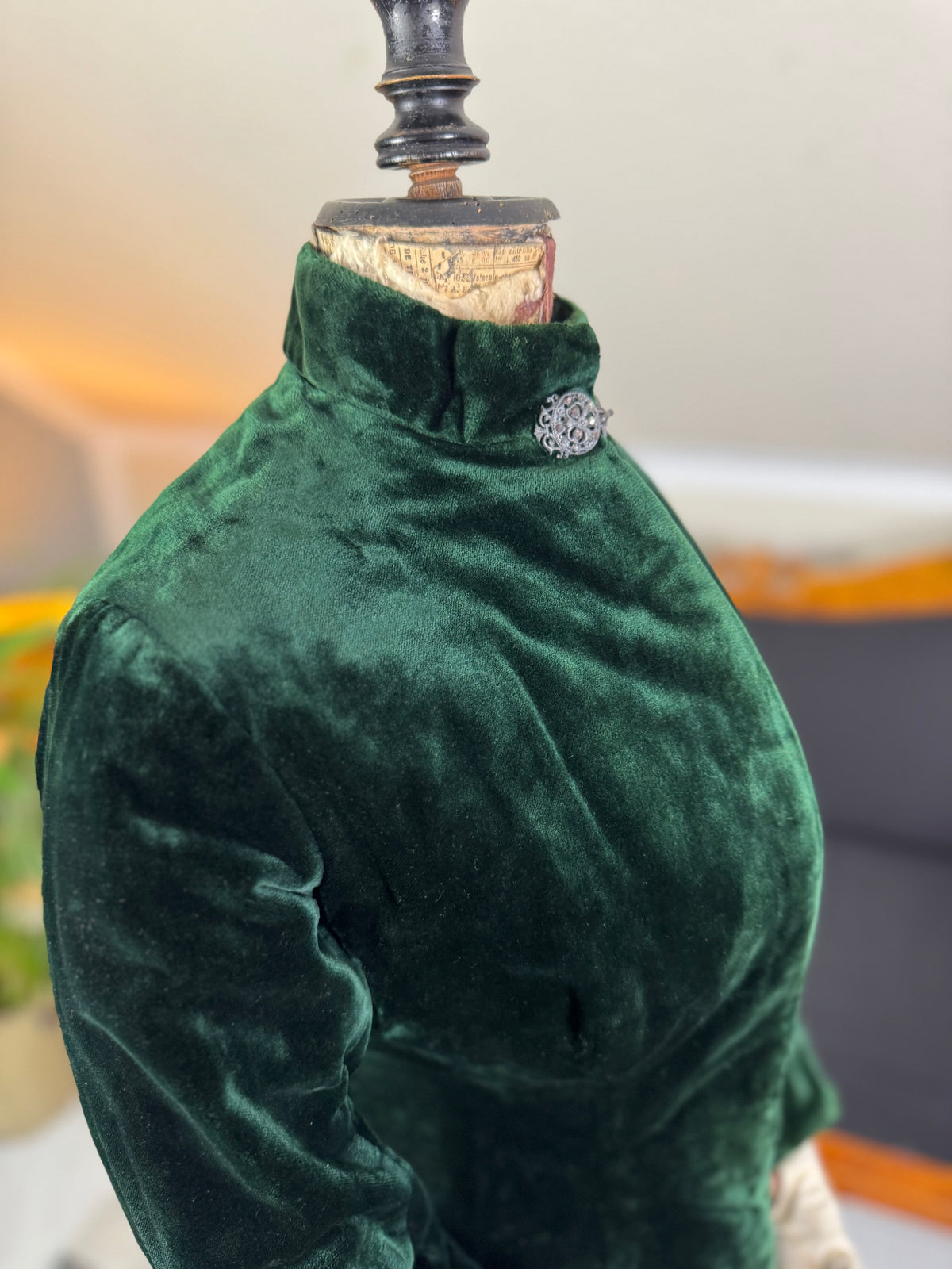 Rare Victorian Riding Jacket, ca. 1878 - Green Velvet, Quilted Silk Lining, Historic Equestrian Fashion