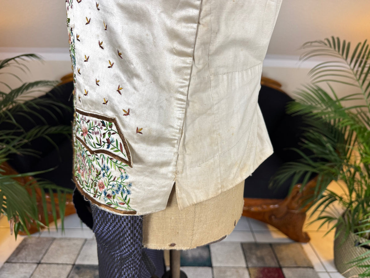 Antique Waistcoat & Blue Silk Knee‑Length Trousers, ca. 1790 – Embroidered Floral Menswear Ensemble