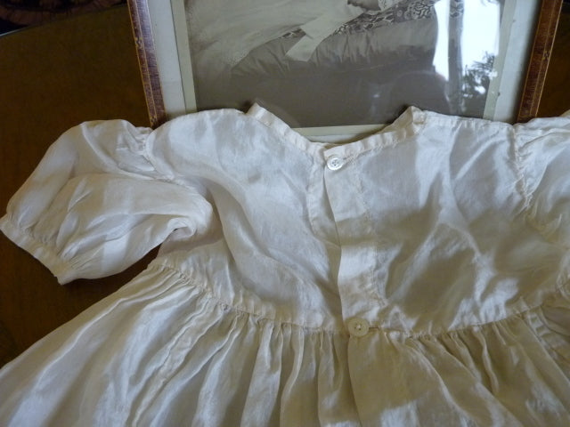 Christening Gown with Original Photo, England, ca. 1923 – Net Tulle & Lace, Silk Slip