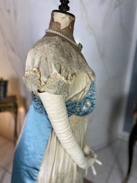 Chantilly & Sky Blue Satin Evening Dress, ca. 1914