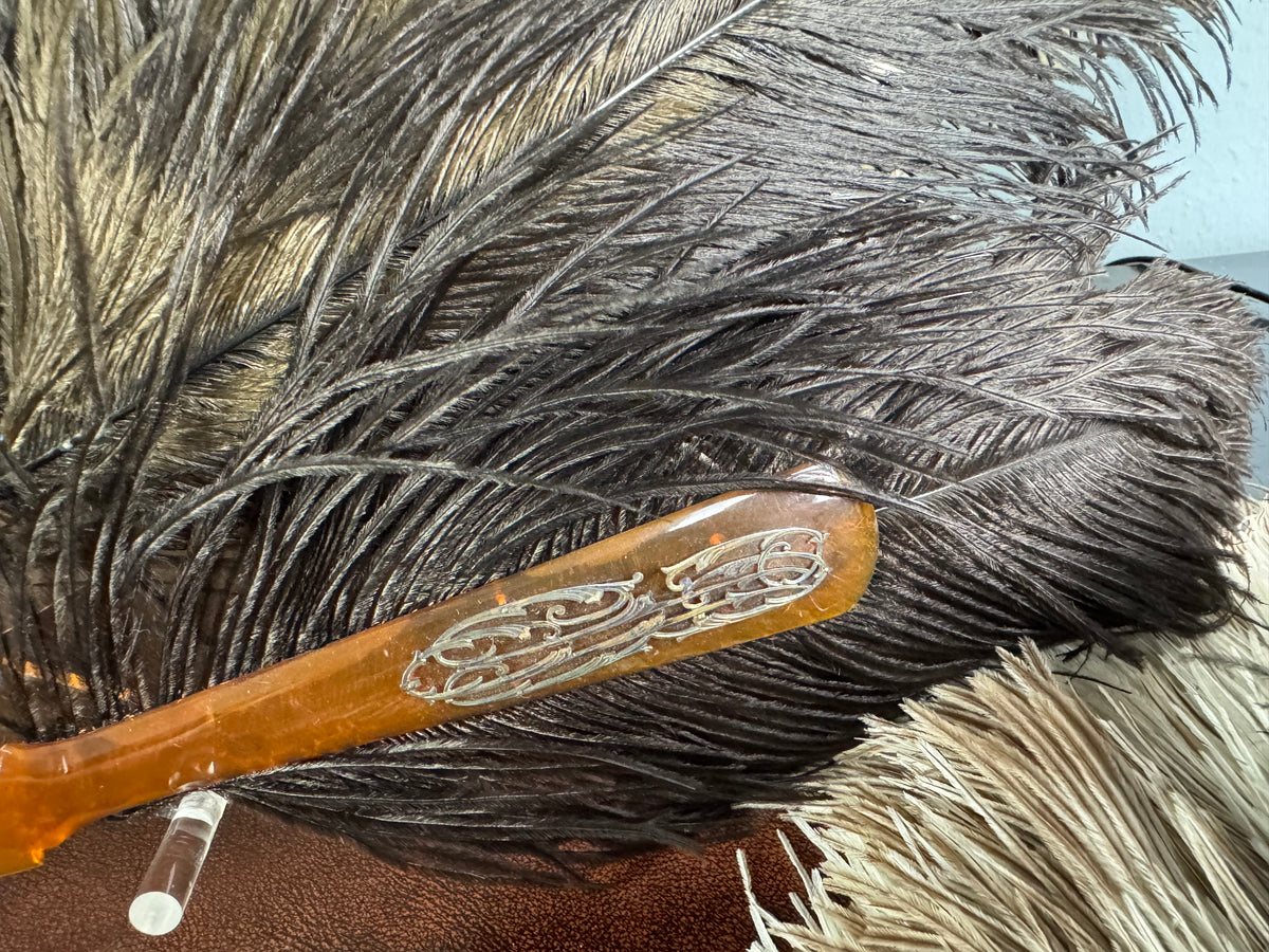 Set of Four Feather Fans and Three Antique Hand Fans – Late 19th to Early 20th Century