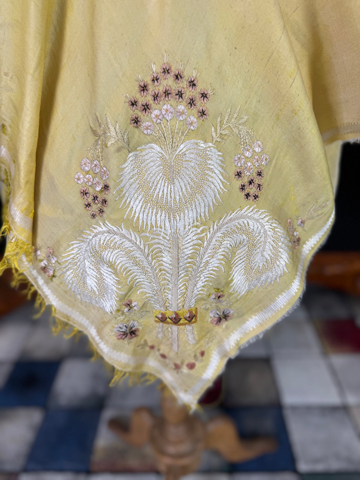 Regency Shawl with Prince of Wales’s Feathers Embroidery, ca. 1805