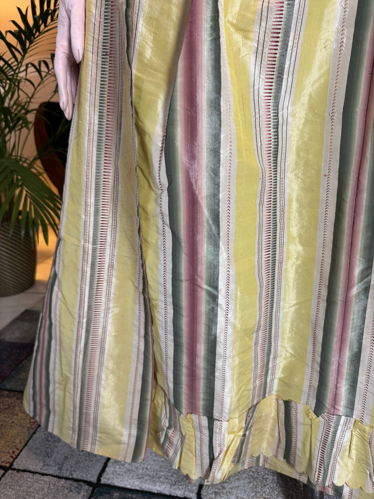A Yellow, Green and Pink Striped Silk Taffeta Robe à l’Anglaise, ca. 1770