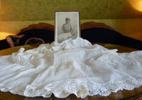 Christening Gown with Original Photo, England, ca. 1923 – Net Tulle & Lace, Silk Slip