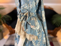 Robe à la Française in blue and cream silk damask – Authentic Eighteenth‑Century Gown, ca. 1770