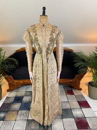 Antique Edwardian Evening Dress ca. 1908 – Painted Silk Panels & Crochet Lace Couture