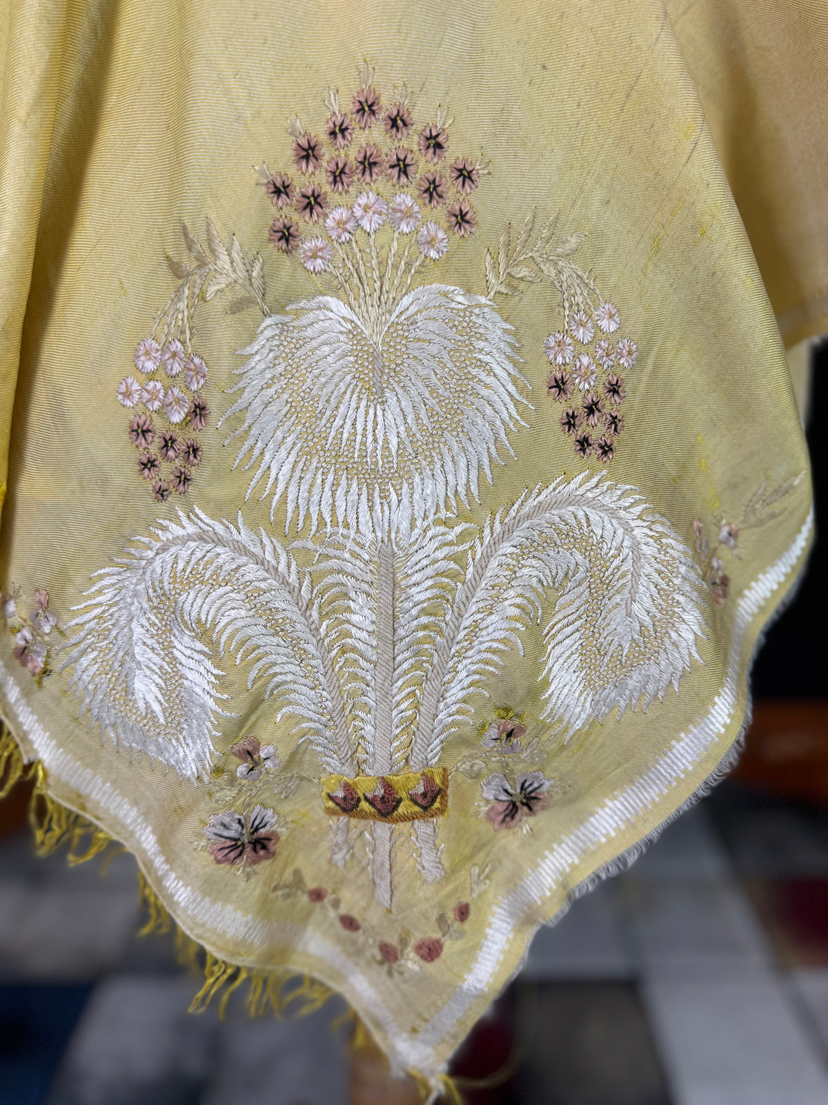 Regency Shawl with Prince of Wales’s Feathers Embroidery, ca. 1805