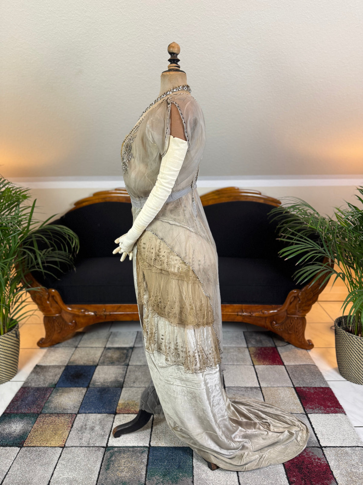 Antique GUSTAVE BEER Evening Dress – Silk Chiffon & Velvet, Paris Couture ca. 1912