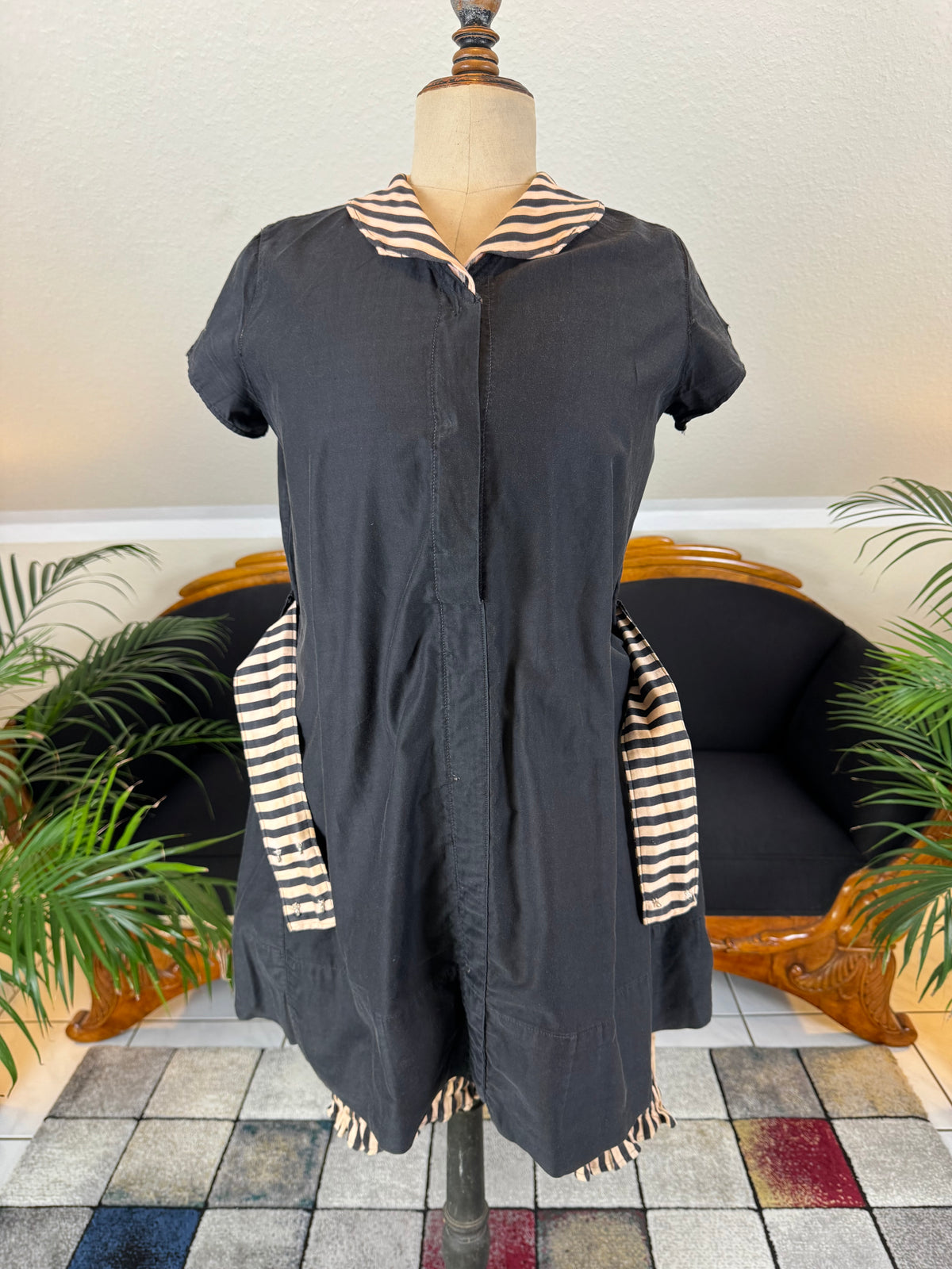 Edwardian Striped Cotton Bathing Suit Set, ca. 1910