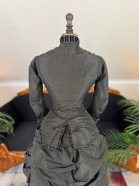 Antique Victorian Bustle Day Dress – American Satin Ensemble circa 1880