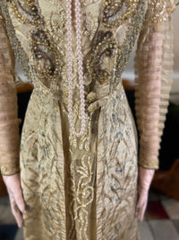 Antique Edwardian Evening Dress ca. 1908 – Painted Silk Panels & Crochet Lace Couture