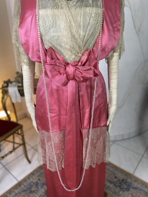 Pink Satin Titanic Era Evening Dress, ca. 1912 ANTIQUE GOWN Pink Satin Titanic Era Evening Dress, ca. 1912 ANTIQUE GOWN