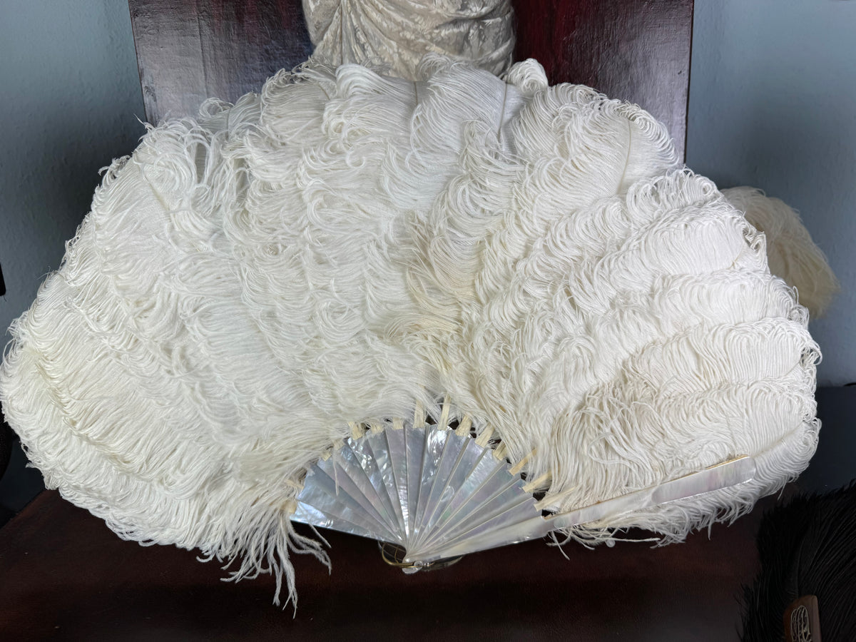 Set of Four Feather Fans and Three Antique Hand Fans – Late 19th to Early 20th Century