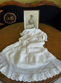 Christening Gown with Original Photo, England, ca. 1923 – Net Tulle & Lace, Silk Slip