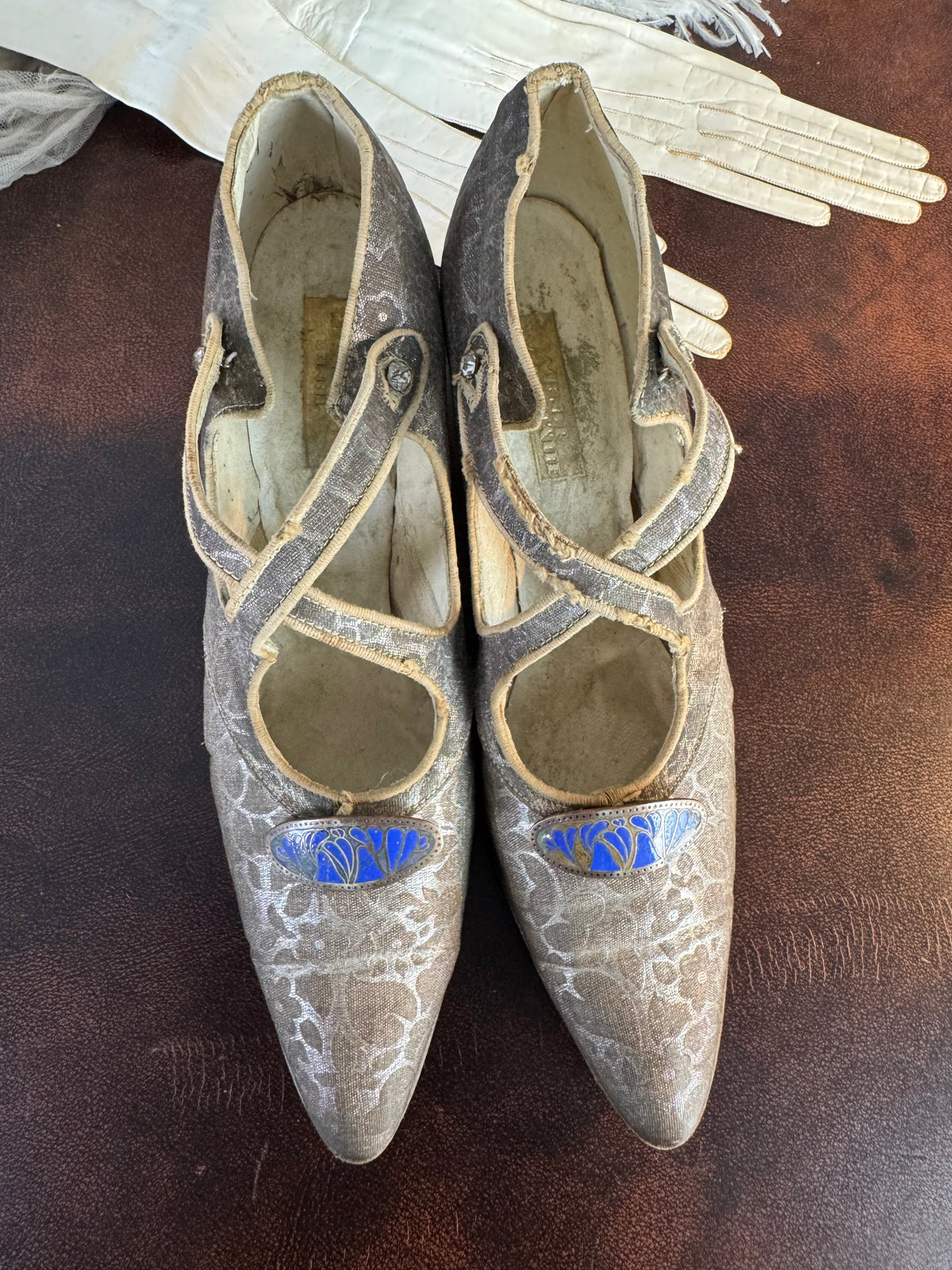 WIENER WERKSTÄTTE Shoes, Enamel Medaillons, Vienna, ca. 1910