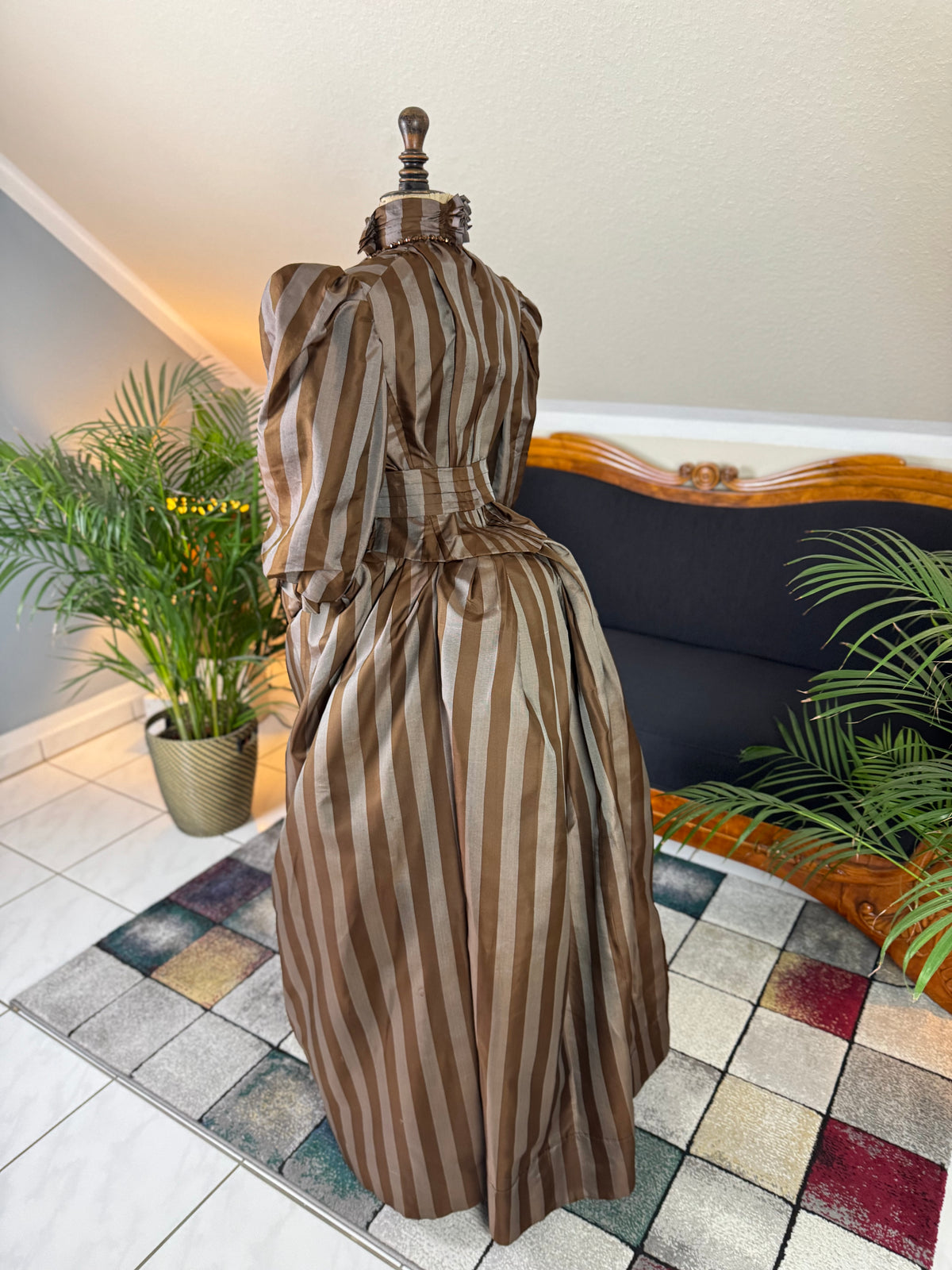 Antique Victorian Striped Day Dress – American Silk Ensemble circa 1891