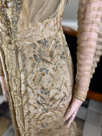 Antique Edwardian Evening Dress ca. 1908 – Painted Silk Panels & Crochet Lace Couture