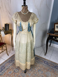 Chantilly & Sky Blue Satin Evening Dress, ca. 1914
