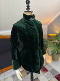 Rare Victorian Riding Jacket, ca. 1878 - Green Velvet, Quilted Silk Lining, Historic Equestrian Fashion