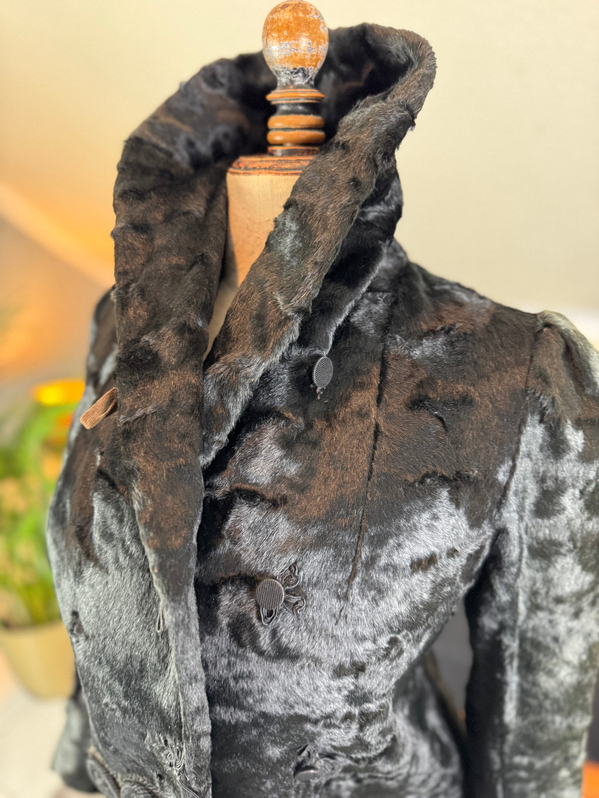Edwardian ca. 1904 Long Black Faux Beaver‑Fur Coat – Victor Tailoring Co., Chicago