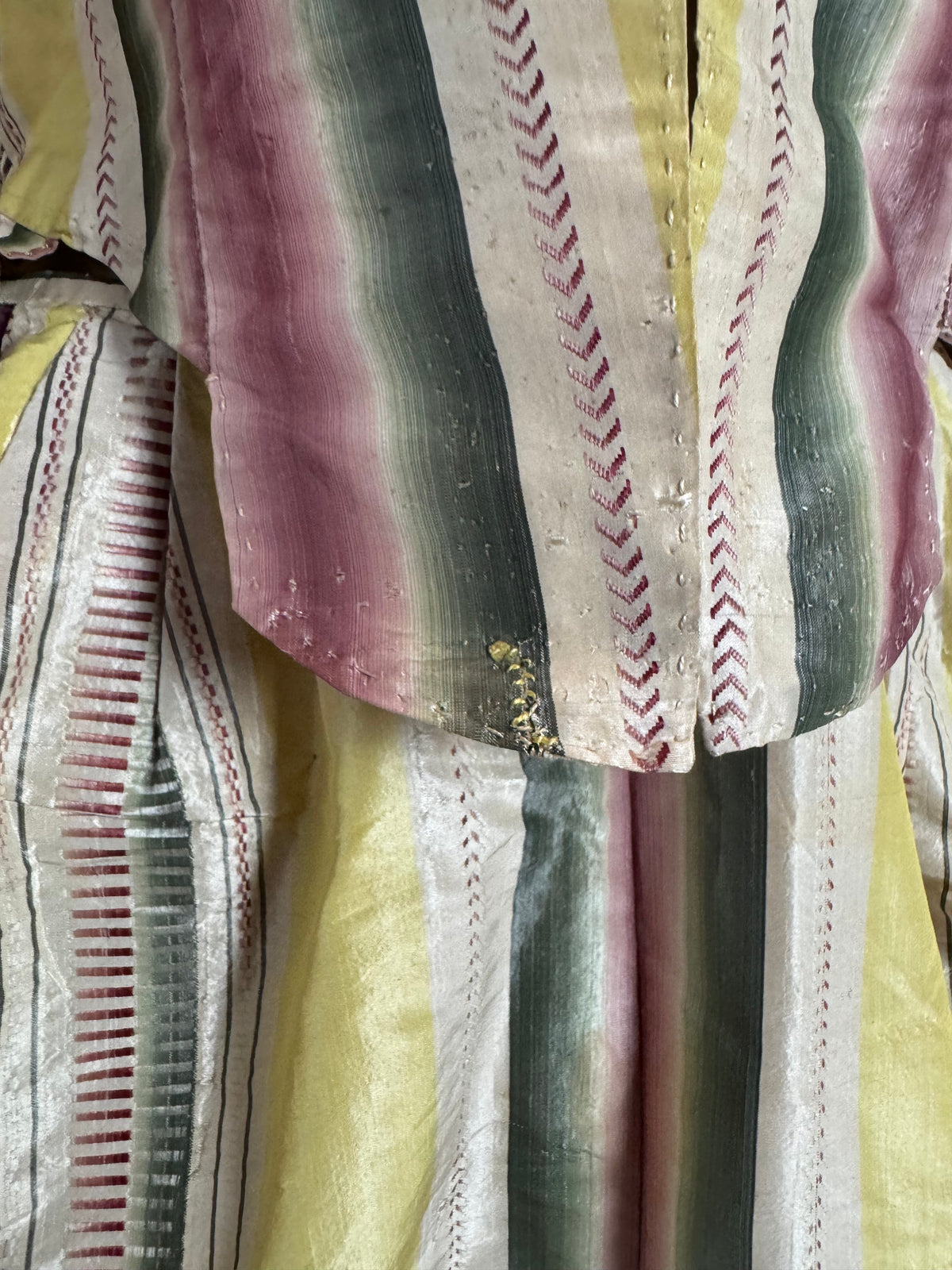 A Yellow, Green and Pink Striped Silk Taffeta Robe à l’Anglaise, ca. 1770
