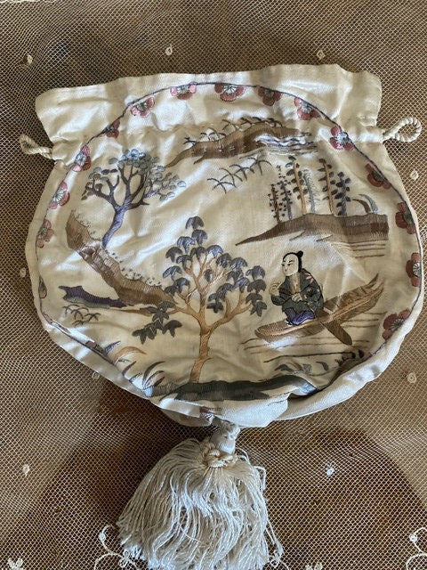 Embroidered Japanese Silk Bag, ca. 1900