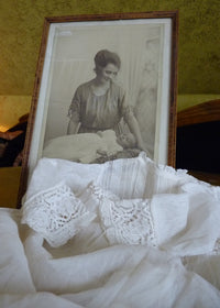 Christening Gown with Original Photo, England, ca. 1923 – Net Tulle & Lace, Silk Slip