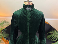 Rare Victorian Riding Jacket, ca. 1878 - Green Velvet, Quilted Silk Lining, Historic Equestrian Fashion