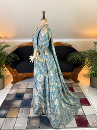 Robe à la Française in blue and cream silk damask – Authentic Eighteenth‑Century Gown, ca. 1770