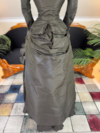 Antique Victorian Bustle Day Dress – American Satin Ensemble circa 1880