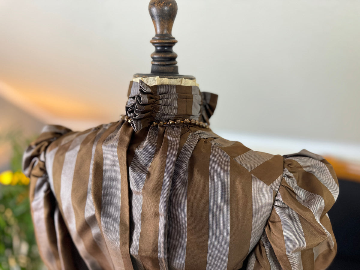 Antique Victorian Striped Day Dress – American Silk Ensemble circa 1891