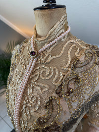 Antique Edwardian Evening Dress ca. 1908 – Painted Silk Panels & Crochet Lace Couture