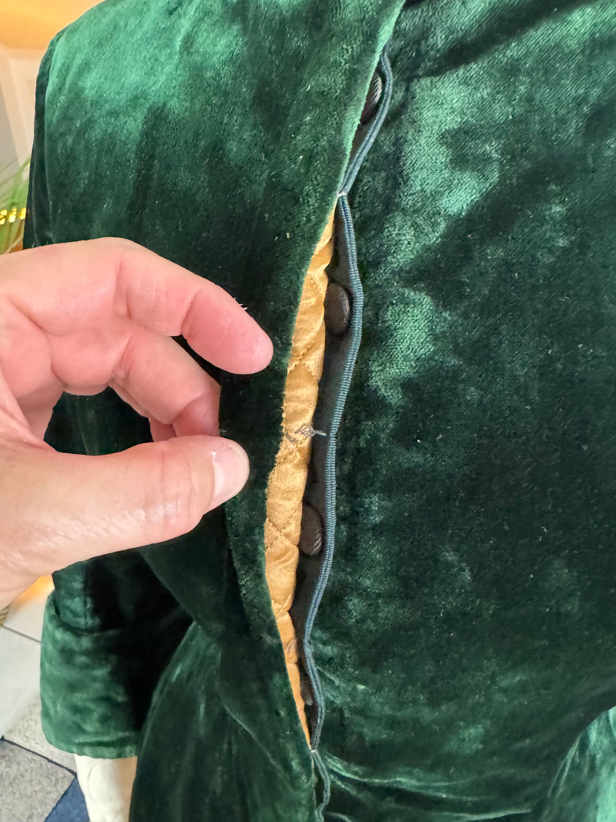 Rare Victorian Riding Jacket, ca. 1878 - Green Velvet, Quilted Silk Lining, Historic Equestrian Fashion