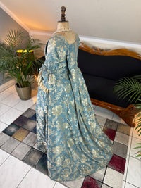 Robe à la Française in blue and cream silk damask – Authentic Eighteenth‑Century Gown, ca. 1770
