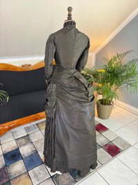 Antique Victorian Bustle Day Dress – American Satin Ensemble circa 1880