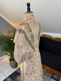 Antique Edwardian Evening Dress ca. 1908 – Painted Silk Panels & Crochet Lace Couture