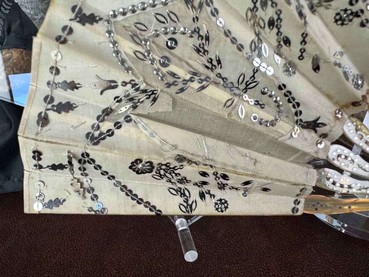 Set of Four Feather Fans and Three Antique Hand Fans – Late 19th to Early 20th Century