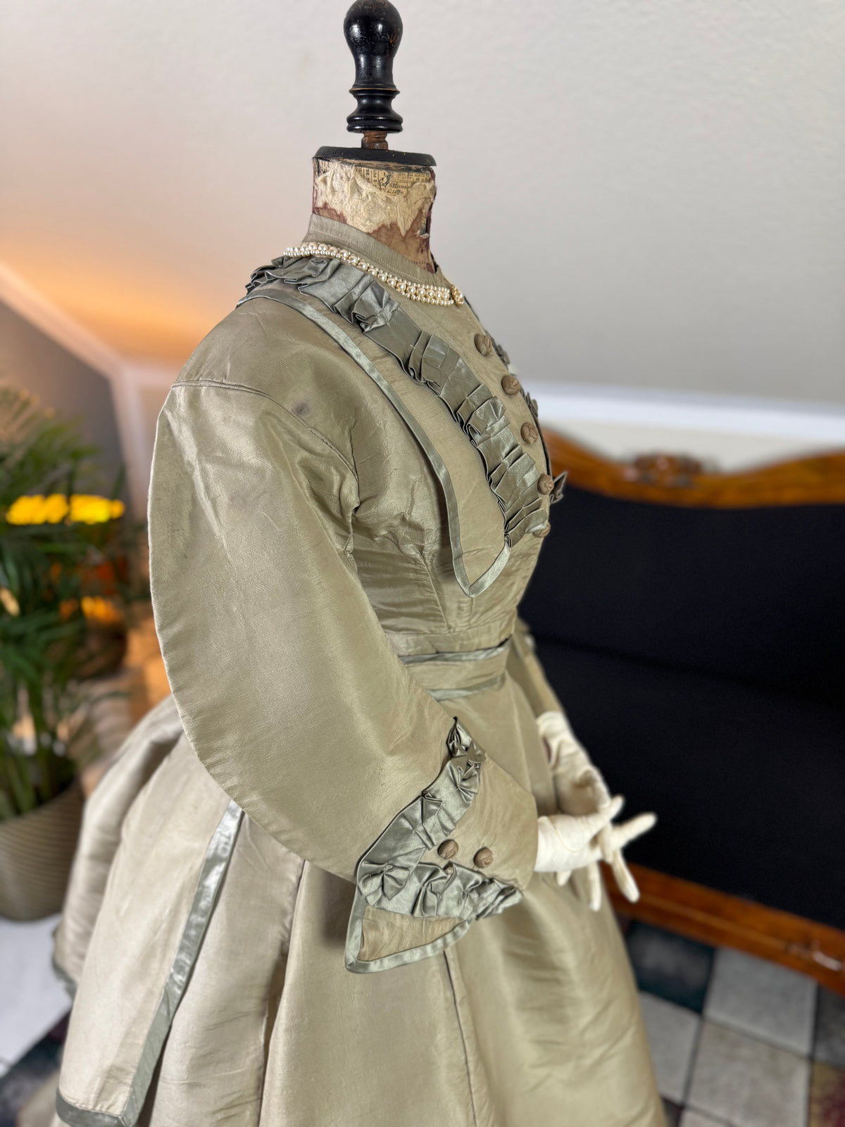 Antique Victorian Silk Gown, England, ca. 1868